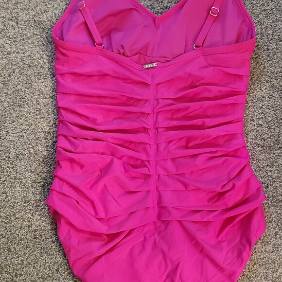 DKNY Women's Solid Pleated V-Neck One-Piece Swimsuit - Picture 2 of 4